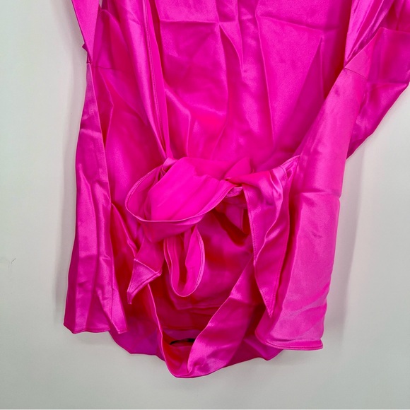 The Bar Asher Top 100% Silk Back Cut Out Tie Cowl Neckline Satin Neon Blouse M - Picture 7 of 11